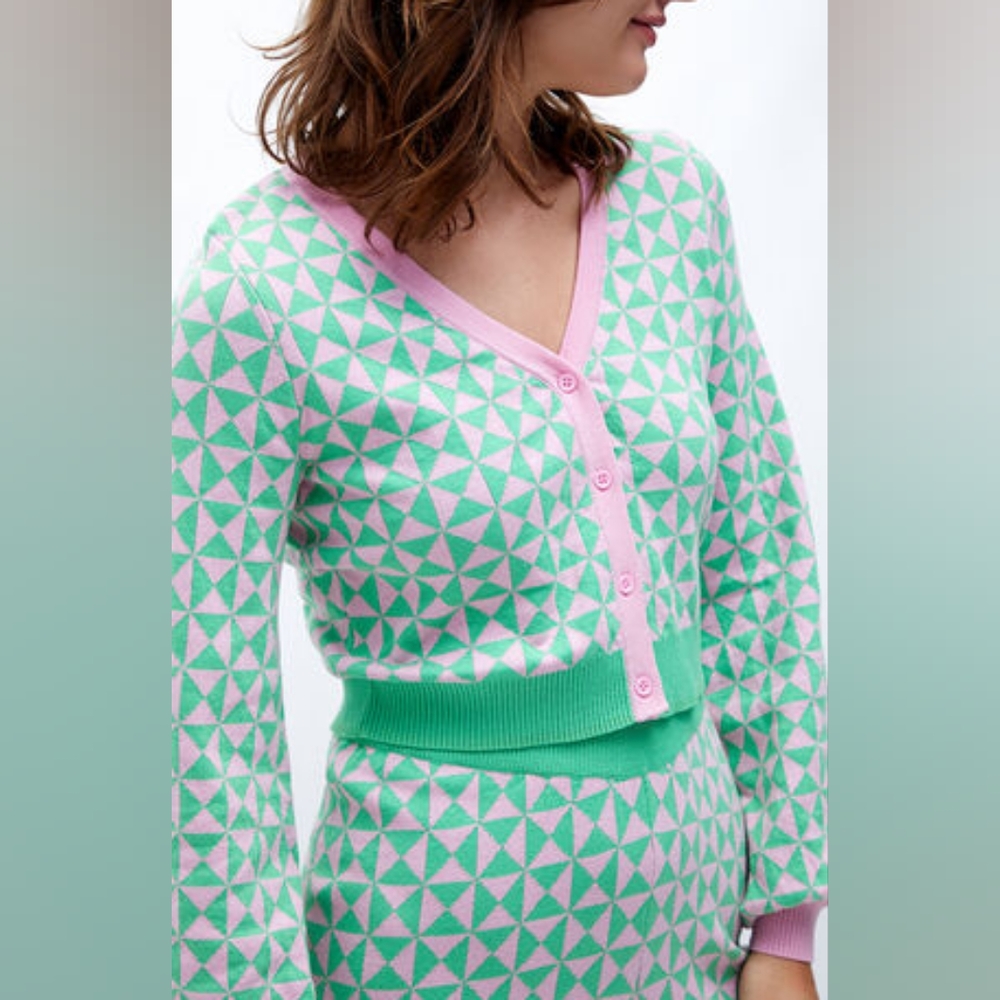 NWOT Lisa Says Gah Another Girl Spumoni Geo Knit in Pink/Green (Sz L)